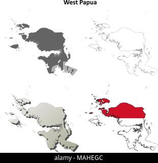 Papua occidentale vuoto mappa di contorno impostato Illustrazione Vettoriale