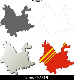 Yunnan vuoto mappa di contorno impostato Illustrazione Vettoriale