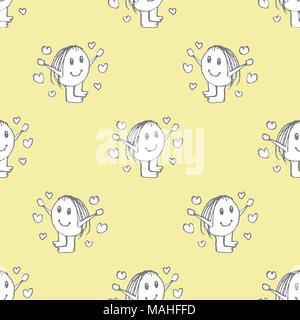 Conversational kids motif seamless pattern design in colore pastello giallo e i colori nero e bianco Illustrazione Vettoriale