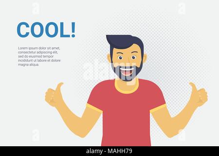 Positivo sorridente giovane ragazzo rendendo pollice in alto Illustrazione Vettoriale