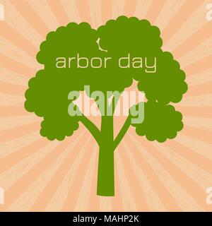 National Arbor Day. Silhouette di un albero con testo Arbor Day. Su uno sfondo di pesche. La Pop art style. Per striscioni, inviti, blog Illustrazione Vettoriale