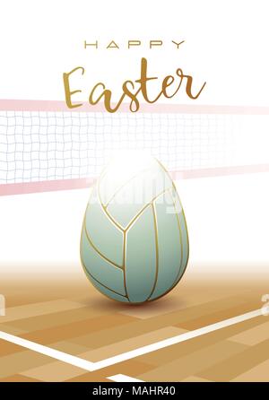 Felice Pasqua. Un realistico uovo di Pasqua come un bianco volley ball. Sport biglietto di auguri. Illustrazione Vettoriale. Illustrazione Vettoriale