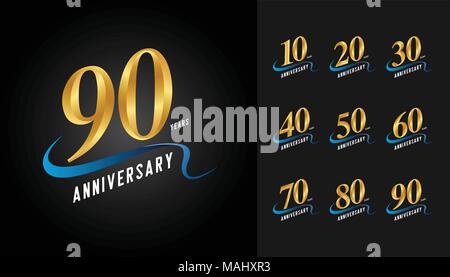 Set di anniversario logotipo. Golden Anniversary Celebration emblema design per opuscoli, depliant, magazine brochure, poster, web, invito o il messaggio di saluto Illustrazione Vettoriale