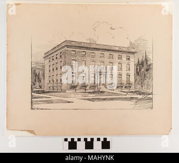 Disegno 'Hosmer Hall' da Preston J. Bradshaw. Bradshaw è stato uno dei più illustri architetti di San Louis durante i primi anni del XX secolo. Questo disegno a inchiostro è stata fatta da Bradshaw e raffigura il suo disegno di Hosmer Hall, che fu costruito nel 1918 a casa privata di una scuola per ragazze a St. Louis. Titolo: disegno 'Hosmer Hall' da Preston J. Bradshaw . 1917. Preston J. Bradshaw Foto Stock