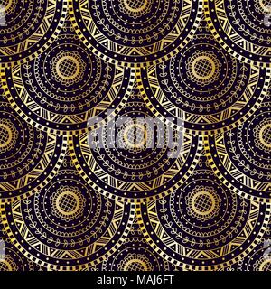 Vector golden mermaid texture di coda. Scala di Pesce seamless pattern. Magic Mandala di lusso sfondo Illustrazione Vettoriale