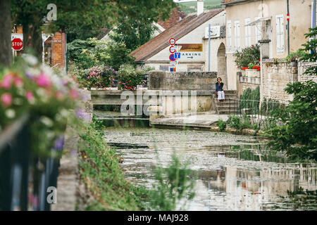 In un parco della città di Chablis, un sacco di verde e di una vista del bellissimo lago di fiori. Luglio 23, 2017 Foto Stock