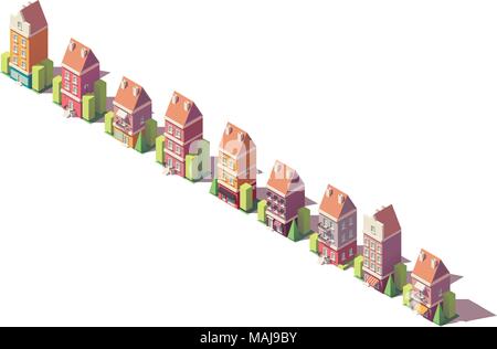 Vettore low poly isometrica edifici vecchi impostato Illustrazione Vettoriale