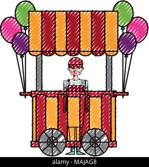 Circus si pompa aria shop con venditore illustrazione vettoriale design Illustrazione Vettoriale