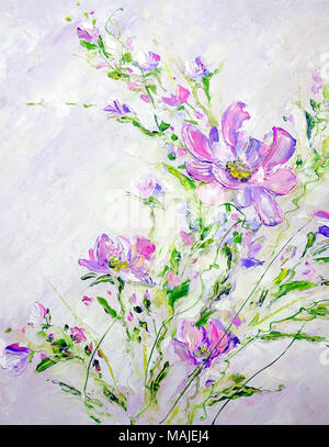 Dipinti a mano in stile moderno fiori di colore rosa Foto Stock