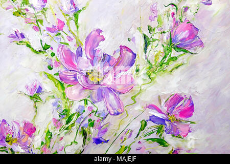 Dipinti a mano in stile moderno fiori di colore rosa Foto Stock