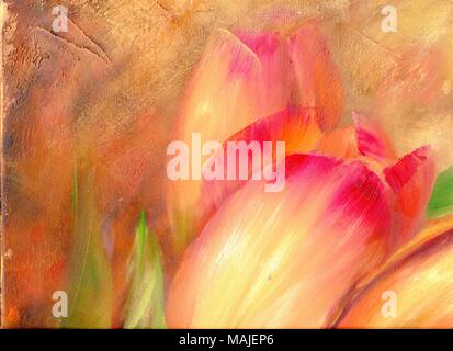 Vintage tulipani rossi la pittura ad olio. Foto Stock