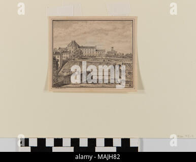 Matita e inchiostro schizzo che mostra il campus del Missouri Medical College, più comunemente chiamato McDowell Medical College, in background. Titolo: Disegno a inchiostro del Missouri Medical College (McDowell Medical College) da Theodor Anders . tra il 1853 e il 1855. Anders, Theodor Foto Stock