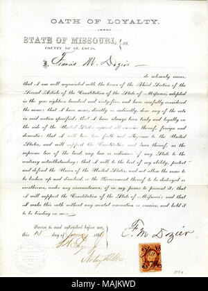 Giura di giuramento di fedeltà al Governo degli Stati Uniti e dello Stato del Missouri. Titolo: il giuramento di fedeltà di Francesco M. Più dozier del Missouri, nella contea di San Luigi . Il 15 gennaio 1866. Più dozier, F. Foto Stock