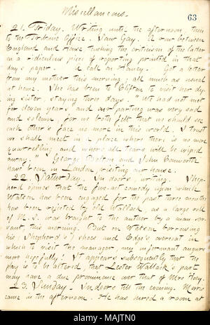 Descrive una lettera ricevuta da sua madre e notizie riguardanti il gioco Fred Watson ha scritto. Titolo: Thomas Butler diari Gunn: Volume 21, pagina 68, 21 novembre 1862 . Il 21 novembre 1862. Gunn, Thomas Butler, 1826-1903 Foto Stock