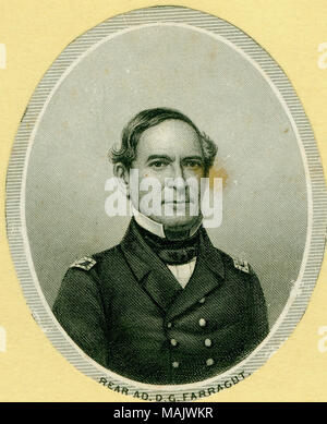 Busto ritratto di un uomo in uniforme. 'REAR annuncio. D. G. FARRAGUT." (stampato immagine sotto). 'Unione. Farragut." (scritta sul lato inverso). Titolo: 'posteriore ad. D.G. Farragut" (unione). . Tra il 1861 e il 1865. Foto Stock
