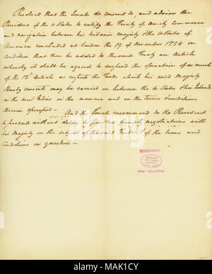 Il consenso a consigliare il presidente di ratificare il Trattato di amicizia, di commercio e di navigazione conclusi a Londra il 19 novembre 1794. Titolo : la risoluzione per il senato, Novembre 19, 1794 . Il 19 novembre 1794. Foto Stock