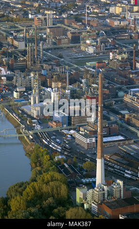 Vista aerea, Bayer Leverkusen, Chempark Leverkusen am Rhein, fabbrica chimica, Colonia, nella Renania, Renania settentrionale-Vestfalia, in Germania, in Europa, gli uccelli occhi Foto Stock