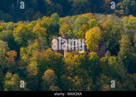 Castle Tralee, torre di castello, a Saarschleife Mettlach, Taben-Rodt, della Saar e della Renania Palatinato, della Germania, Europa, vista aerea, uccelli-occhi vie Foto Stock