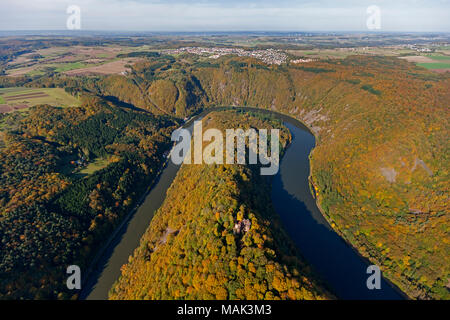 Saar loop, Saar, Burg Tralee, Taben-Rodt, Saarland, Renania-Palatinato, Germania, Europa, vista aerea, uccelli-occhi vista, Vista aerea, la fotografia aerea Foto Stock