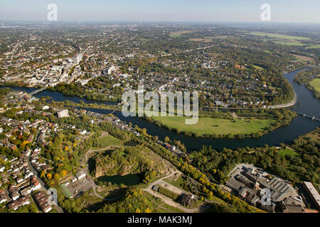 Vista aerea, Ruhr promenade tra downtown e Saar, Muelheim an der Ruhr, zona della Ruhr, Renania settentrionale-Vestfalia, in Germania, in Europa, gli uccelli occhi vista, aeri Foto Stock