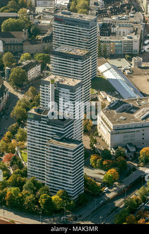 Muelheim Forum, edifici ad alta, Wohntuerme, Muelheim an der Ruhr, zona della Ruhr, Renania settentrionale-Vestfalia, in Germania, in Europa, gli uccelli occhi vista, vie aeree Foto Stock