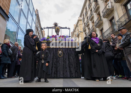 Semanta Santa (anche conosciuto come la Settimana Santa) è uno di Spagna più grandi e i più celebri feste religiose. Barcelona, Spagna Foto Stock