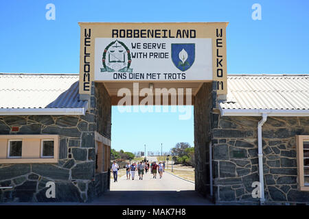 Ingresso alla prigione di Robben Island, off Cape Town, il sito Patrimonio Mondiale dell'UNESCO, e tristemente famoso per il suo più famoso prigioniero Nelson Mandela. Foto Stock