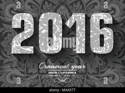 Disegnata a mano nuovo anno 2016 ornamento di sfondo illustrazione del concetto. Vettore retrò decorativo card o invito design. L'Islam vintage, arabi, indiani, motivi ottomano, elementi. Illustrazione Vettoriale