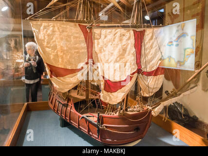 Modello in scala del Columbus di Santa Maria caravella nave in Casa de Colón (Columbus' Casa) Museo, Las Palmas di Gran Canaria Isole Canarie Spagna. Foto Stock