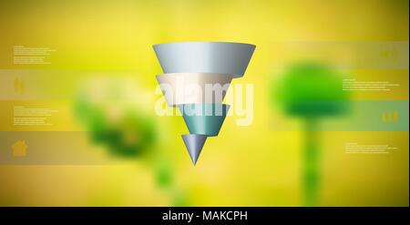 3D illustrazione modello infografico con motivo di orizzontalmente cono a fette di quattro componenti di colore che vengono spostate. Segno semplice e il testo è a colori ba Illustrazione Vettoriale