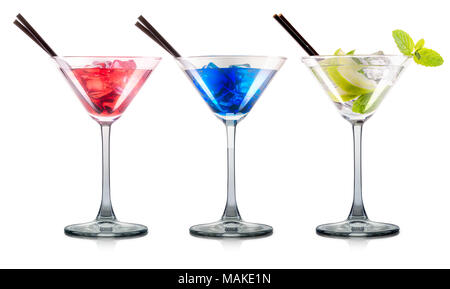 Serie di cocktail Martini in vetro con paglia nero Foto Stock