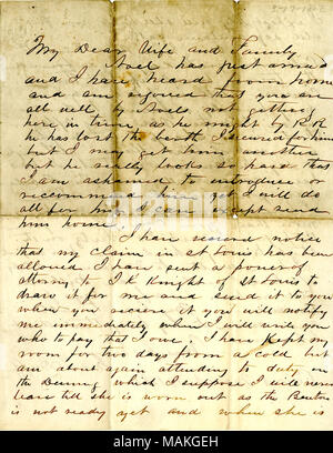 Titolo: Lettera da Jno. T. Duff, Cairo, la mia cara moglie e famiglia, Marzo 17, 1862 . Il 17 marzo 1862. Duff, John T. Foto Stock