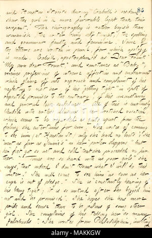 Descrive le lettere inviate a Frank Cahill dalla sua padrona, Isabella Clemo. Trascrizione: e strade di Houston durante [Frank] Cahill ?s residence, mostrano la ragazza [Isabella Clemo] in una luce più favorevole rispetto ai loro destinatario. Il chirography è piuttosto fanciullesco di womanish, (lo scrittore essendo autodidatta,) l'ortografia e grammatica difettoso e femminile. Alcune di queste lettere sono scritte a matita, per quale scusa è fatta. Cahill apostrophized come ?ǣDear Frank ? ?ǢMy proprio caro Frank, ? E a volte come ?ǣBaby, ? Riceve le professioni di estrema affetto e endearment che sguardo spento in vergogna un Foto Stock