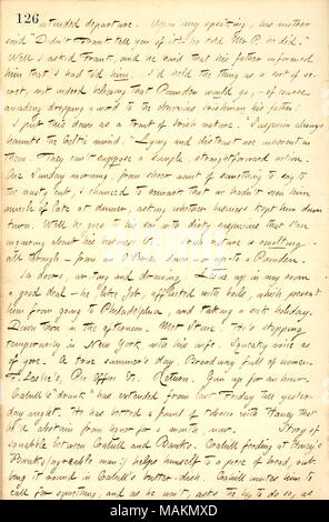 Per quanto riguarda il sig. Pounden di natura sospetta. Trascrizione: destinato alla partenza. Dopo il mio parlare, sua madre [Sig.ra Pounden] detto "non id Frank [Pounden] dirvi di esso? ? Egli ha detto il signor P. [Sig. Pounden] ha fatto." Bene ho chiesto a Frank, e ha detto che suo padre lo ha informato che mi aveva detto di lui. Ho tenuto la cosa come una sorta di segreto, non credere infatti che Pounden sarebbe andare, ? Naturalmente evitando la caduta di una parola al obnoxious irlandese il suo padre! Ho messo questo in giù come una caratteristica della natura irlandese. ' Sospetto sempre tormenta il Celtic mente." La menzogna e la sfiducia sono insiti in esse. Essi non si supponga a s Foto Stock