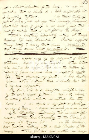 Per quanto riguarda il suo pensiero sul comportamento ipocrita di persone dopo William Levison della morte. Trascrizione: ma una silenziosa inclinazione della testa. Era un invito che dovremmo fare un po' di bit confortevole di ipocrisia insieme. Credo gentilmente di poveri [William] Levison, ma su questo vile clamorose, breve eccesso di dolore su una mano e questo cant di emozione che non è sentito dall'altro! C'è qualcosa di intrinsecamente falso tutti attraverso la vita americana e carattere. [James] Parton suppone [Jesse] Haney probabile di sposare la donna che è [Maria Levison] ? Sapendo anche che Haney Foto Stock