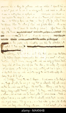 Commenti su una visita alla sig.ra Kidder e la loro discussione sui libri. La trascrizione: pronunciata lui [Washington Irving] una sonnolenta vecchio gentleman, e è stata inclinata per ammortizzare come lui non avessi ?t scoperto che egli non era in società ordinarie, e ruggito delicato come fosse una colomba di aspirazione o usignolo. [William] Shakespeare era ammirato ? Come ridicolo questo è sempre; quando non uno in un migliaio di suoi ammiratori leggere di lui. Abbiamo parlato del signore Byron e [Thomas] più ? Onorevole K [Rebecca Kidder] dal bye che vogliono conoscere la differenza tra l'autore di ?ǣUtopia ? E di ?ǣLalla Rookh. ? Nessuno aveva rea Foto Stock