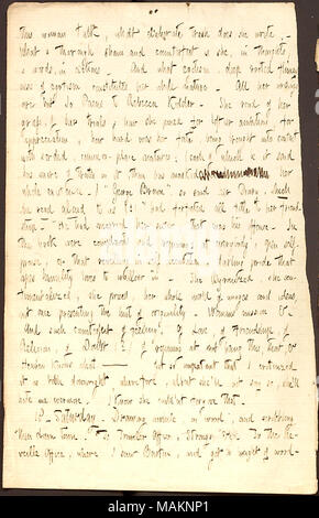 Commenti sulla sua avversione di Rebecca Kidder scrivere. Trascrizione: questa donna [Rebecca Kidder] parlare, cosa elaborare cestino fa scrivere. Che cosa un approfondito sham e contraffatto è lei, nei pensieri, nelle parole e nelle azioni. E che cosa l'egoismo radicata flimsyness di egoismo costituisce tutta la sua natura. Tutti i suoi scritti sono ma Jo Paens a Rebecca Kidder. Lei ha letto delle sue tristezze, delle sue prove; come pined per ambizioni più alto, per l'apprezzamento, come duro è stato il suo destino, essendo portato a contatto con la sordida, comune-luogo nature; (ciascuno dei quali sia detto ha più di verità, che ha contrassegnato Foto Stock