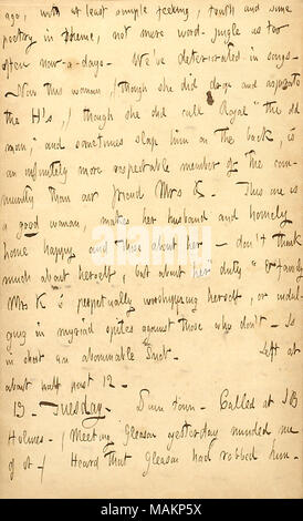 Commenti su Frank Royal la moglie. Trascrizione: fa con almeno semplice sentimento, di verità e di alcune poesie in tema non semplice parola-jingle come troppo spesso ora-a-giorni. Siamo ?ve si è deteriorata in canzoni. Ora questa donna [Sig.ra Frank Royal], (anche se ha fatto cadere e aspirare il ?H s,) sebbene lei mi ha chiamata [Frank] Royal ?ǣthe vecchio ? E a volte lo schiaffo sul retro, è infinitamente più rispettabile membro della Comunità rispetto al nostro amico onorevole K [Rebecca Kidder]. Questa è una buona donna, fa suo marito e accogliente casa contenti e quelli su di Lei ? Don ?t pensare molto su di sé, ma circa la sua ?ǣduty ? Foto Stock