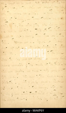 Descrive il suo viaggio ferroviario per le Cascate del Niagara. La trascrizione: aiuto di tappeto di borsa come di consueto, ha preso stazione al termine della vettura, ( ? Il treno era troppo affollato, anche le vetture del bagaglio riempito,) di nuovo in rotta. Molto caldo e soleggiato, ? Attraverso il folto bosco ceduo e soprattutto le acque blu del lago [Lago Erie] luccicanti mai e anon sulla nostra sinistra. Parlare con due Britishers ? Straordinario quello che una folla di loro vi erano in treno. Pomeriggio portava su. Arrivati a Buffalo circa la metà negli ultimi 4. Una vasta città streeted, negozi alberghi &c. Ha ottenuto in omnibus, e per il luogo in cui le vetture di partenza per Niagar Foto Stock