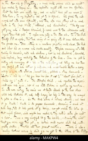 Descrive una visita a Mammoth Cave in Kentucky. Trascrizione: sull'altro lato del purgatorio, una roccia grezza passaggio che ci potrebbe essere raggiunto mantenendo su, esplorazione potrebbe ancora essere stata effettuata. Ma le barche sono state visibilmente qui e noi non potevamo ?t hanno avuto uno di fronte al fiume di eco. Così la mia esplorazione aveva ancora di essere differita. Abbiamo liberato la barca sommersa con qualche difficoltà, e poi dopo qualche gettings fuori sul fango banche nella grande passeggiata, tornò e sbarcati. Il giorno era ancora giovane e ho quindi determinato se impedito l'accesso al mondo sotterraneo al di là di questi pool di nero, per exp Foto Stock