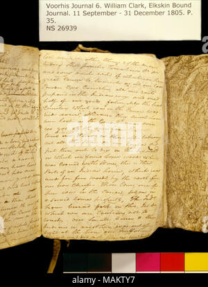 "Perso tra le altre cose 2 del mens beding Shot sacche. . ." Titolo: Clark Family collection: Volume 6. Elkskin ufficiale, pagina 35, Ottobre 14, 1805 . Il 14 ottobre 1805. Clark, William, 1770-1838 Foto Stock