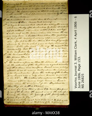 "1° avendo lasciato il fiume. . ." Commento su previsioni per il mese di maggio 1806. Titolo: Clark Family collection: Volume 3. Voorhis Gazzetta n. 3, pagina 153, 1-21, 1806 . Maggio 1806. Clark, William, 1770-1838 Foto Stock