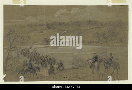 8 Penn Cavalleria, attraversando a Ely's Ford, prima della battaglia di Chancellorsville. Harper's settimanale, Maggio 16, 1863, p. 308. 1 disegno su carta di oliva-?: matita e cinese bianco-?; 14.1 x 23.6 cm. (Foglio). . 1863 aprile-maggio. Alfred Waud - Foto Stock