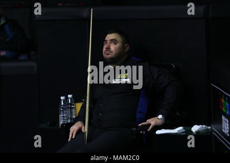 Beijin, Beijin, Cina. 3 apr, 2018. Pechino, Cina-3a aprile 2018: Yan Bingtao compete con Kurt Maflin a Snooker China Open 2018 a Pechino, 3 aprile 2018. Credito: SIPA Asia/ZUMA filo/Alamy Live News Foto Stock