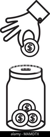 Mano con inserto di monete in vaso Illustrazione Vettoriale