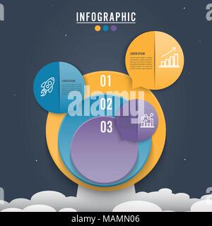 Cerchio modello infografico tre opzione, processo o fase di presentazione aziendale Illustrazione Vettoriale