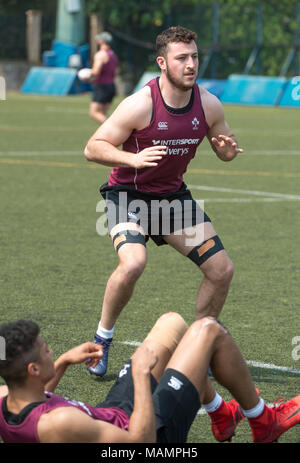La Irish Rugby team condurre una sessione di formazione a Kings Park davanti a loro Hong Kong Rugby 7's corrispondenze qualificatore Foto Stock