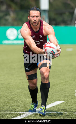 La Irish Rugby team condurre una sessione di formazione a Kings Park davanti a loro Hong Kong Rugby 7's corrispondenze qualificatore Foto Stock
