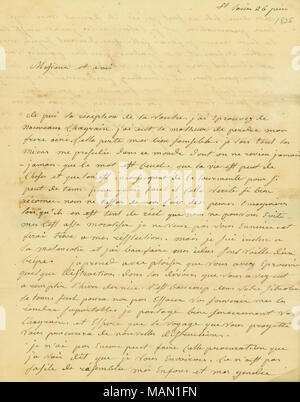 Titolo: Lettera a Pierre R. Bureau da Rosalie Saugrain, 26 giugno 1835 . Il 26 giugno 1835. Saugrain, Genevieve Rosalie Michau Foto Stock