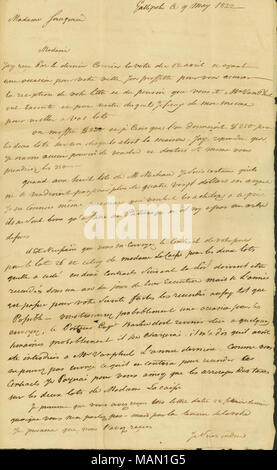 Titolo: Lettera a Rosalia Saugrain da P. R. Bureau, 9 maggio 1822 . 9 maggio 1822. Ufficio di presidenza, Pietro R. Foto Stock